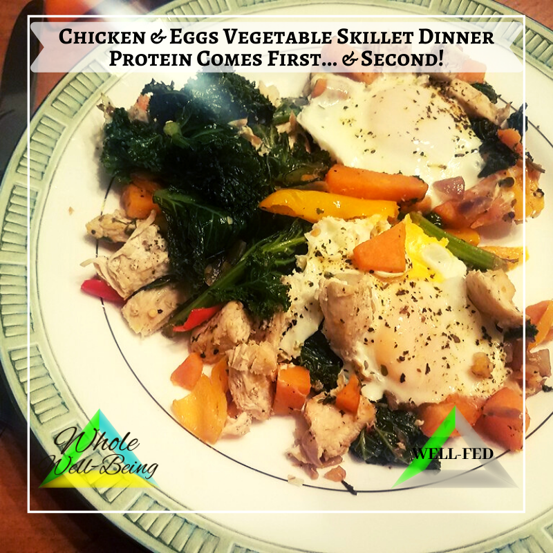 WELL-FED Chicken and Eggs Vegetable Skillet Dinner – Protein comes first… and second!